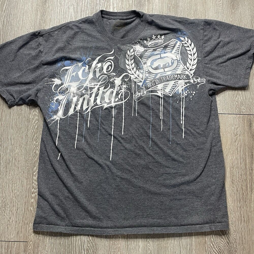 Ecko Unltd Paint Drip Logo T Shirt Black Size L Skate Y2K
